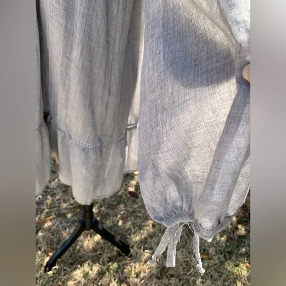 CRESCENT gauzy flowy skirt empire waist baby doll dress tie sleeve spring summer - Picture 14 of 17